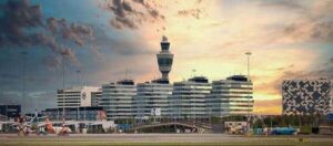 Schiphol Airport at sunset